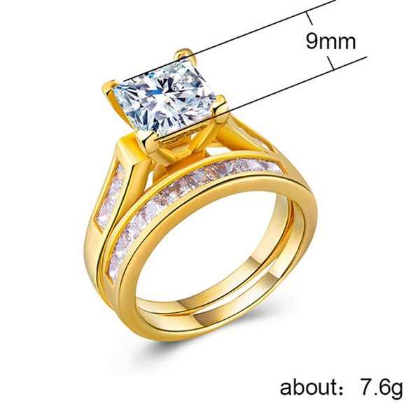 New Luxury 2ps Set Yellow Gold Diamond Ring - Picture 5 of 6